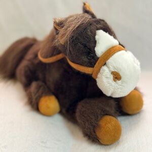 Dandee Collectors Choice Dark Brown Plush Laying Down Horse With Tan Harness